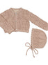 Eyelet Knit Cropped Cardigan + Bonnet Set - Rose