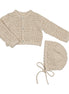 Eyelet Knit Cropped Cardigan + Bonnet Set - Stone