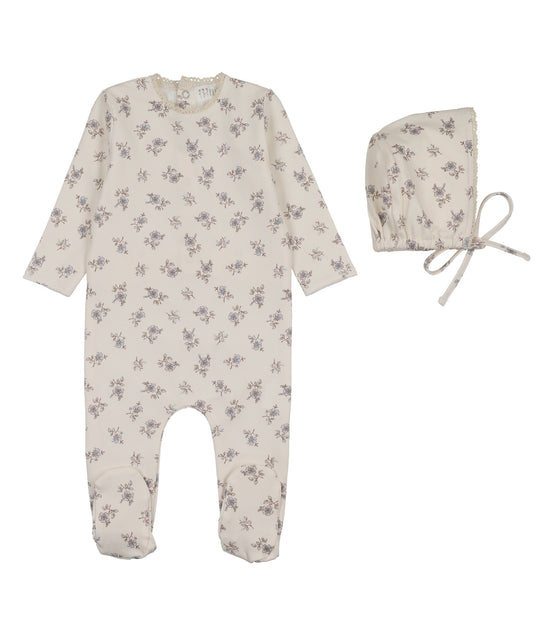Blossom Footie + Bonnet - Powder