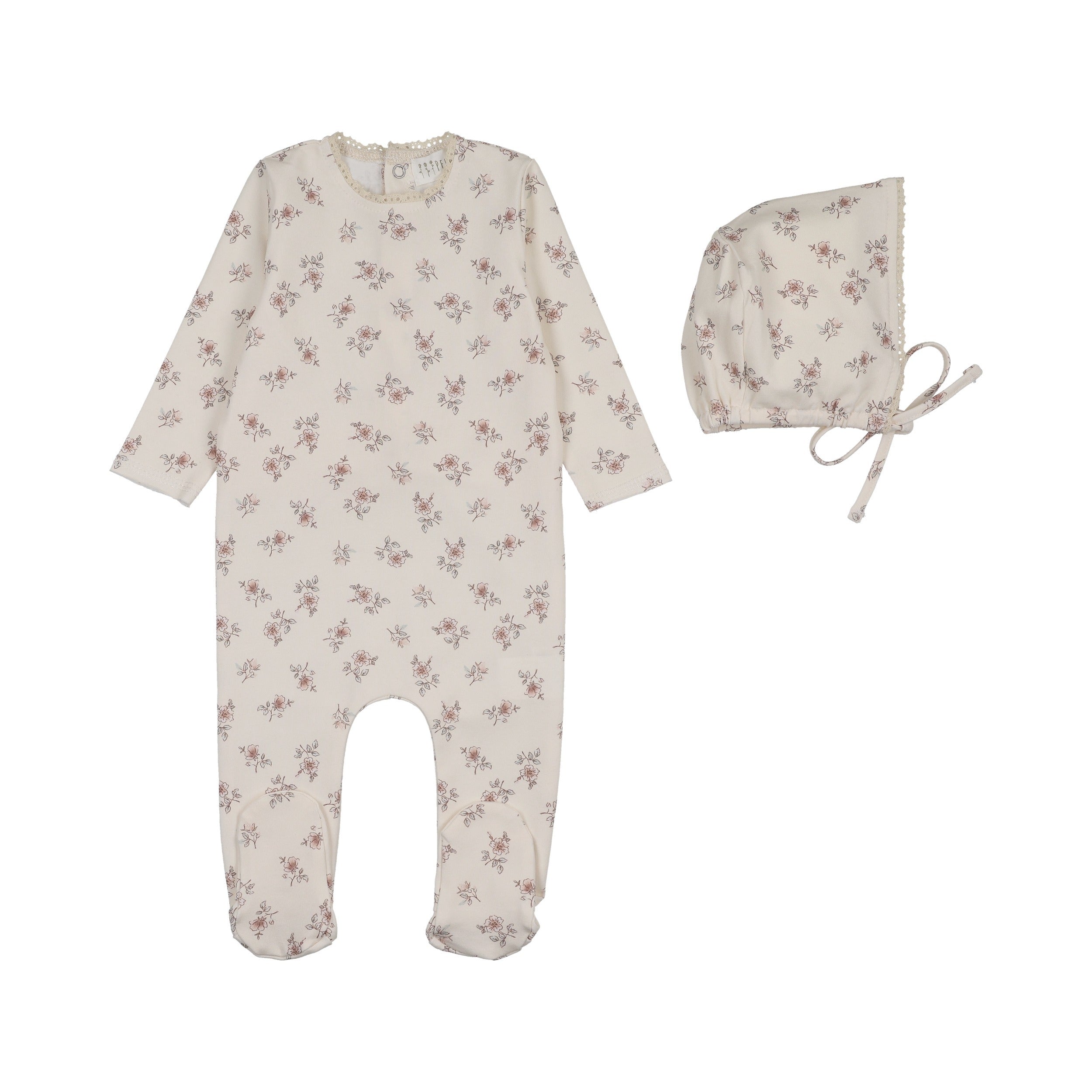 Blossom Footie + Bonnet - Rose