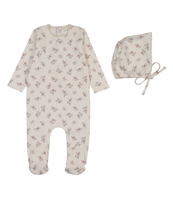 Blossom Footie + Bonnet - Rose