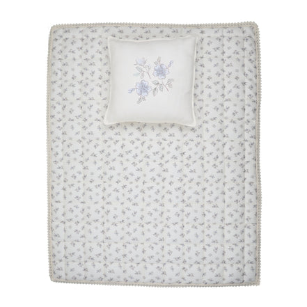 Blossom Quilted Blanket / Crochet Trim + Square Pillow - Powder