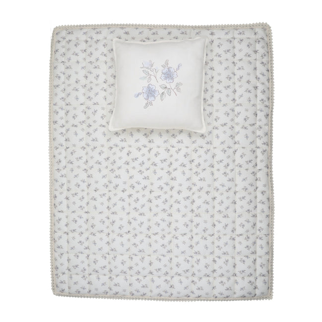 Blossom Quilted Blanket / Crochet Trim + Square Pillow - Powder
