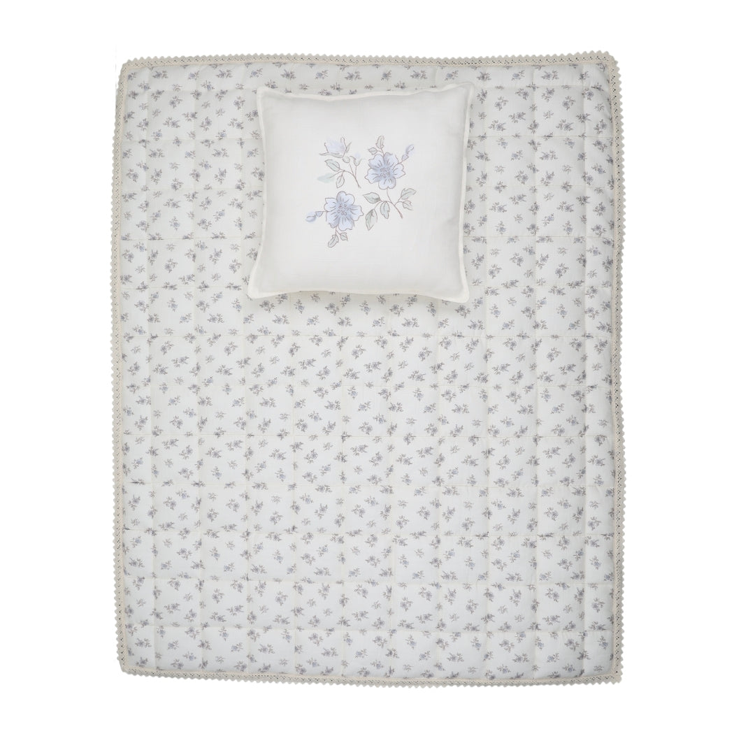 Blossom Quilted Blanket / Crochet Trim + Square Pillow - Powder