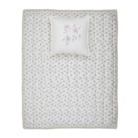 Blossom Quilted Blanket / Crochet Trim + Square Pillow - Rose