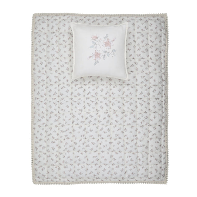 Blossom Quilted Blanket / Crochet Trim + Square Pillow - Rose