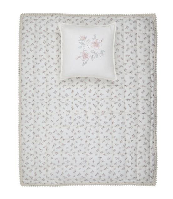 Blossom Quilted Blanket / Crochet Trim + Square Pillow - Rose