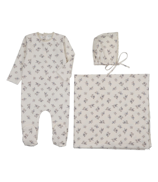 Blossom Footie + Bonnet + Swaddle - Powder