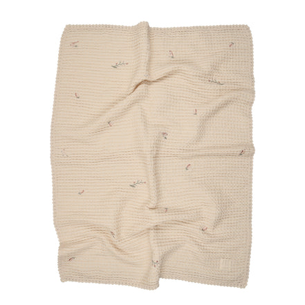 Floral Birds Embroidered Waffle Blanket - Pink
