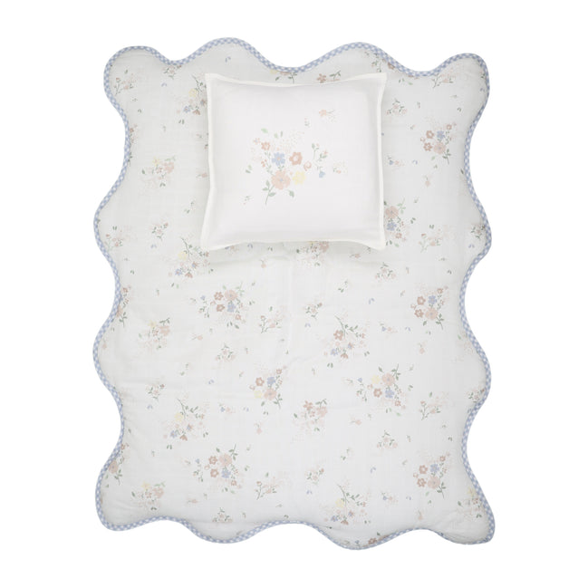 Floral Bamboo Filled Blanket + Pillow - Blue