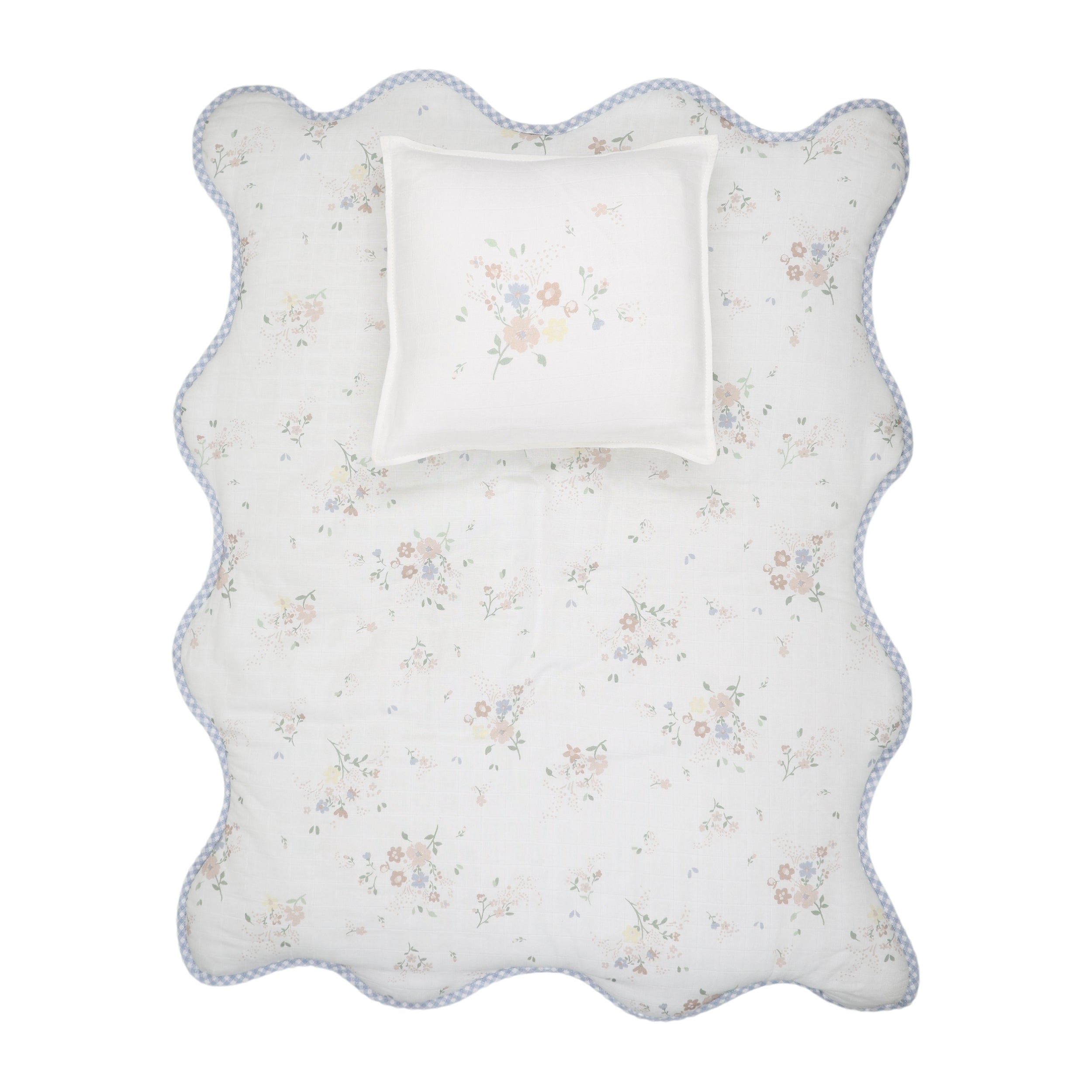 Floral Bamboo Filled Blanket + Pillow - Blue