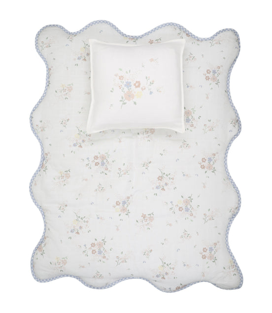 Floral Bamboo Filled Blanket + Pillow - Blue