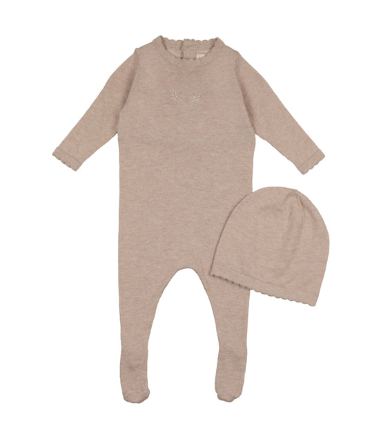 Signature Knit Footie + Beanie - Taupe