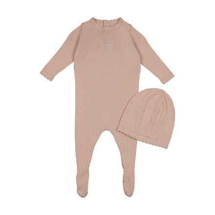 Signature Knit Footie + Beanie - Rose