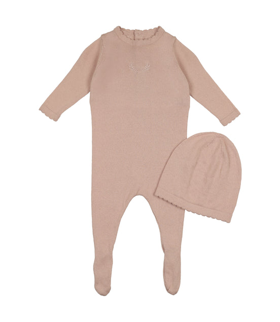 Signature Knit Footie + Beanie - Rose