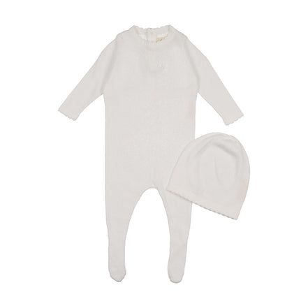 Signature Knit Footie + Beanie - Cream