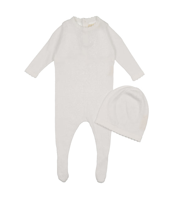 Signature Knit Footie + Beanie - Cream