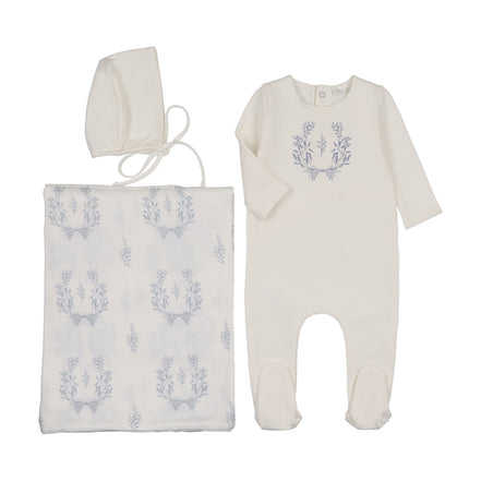 Botanical Blue Footie + Bonnet + Swaddle