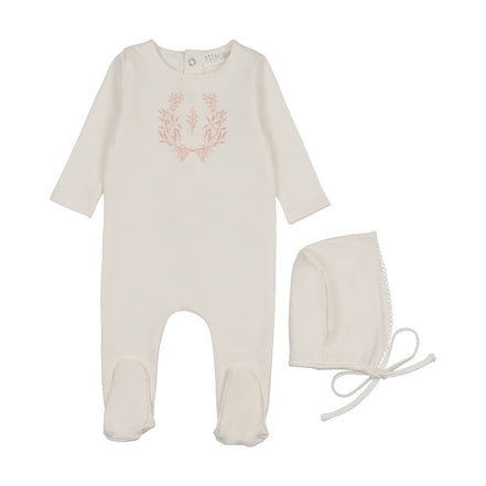 Botanical Footie + Bonnet - Pink