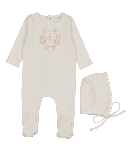 Botanical Footie + Bonnet - Pink