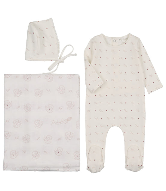 Teakettle Footie + Bonnet + Swaddle - Pink
