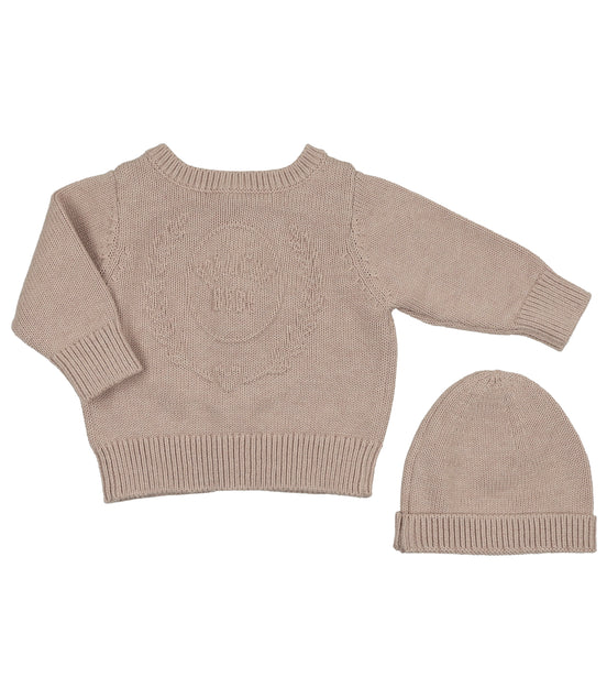 Embossed Reversible Cardigan + Beanie Set – Taupe