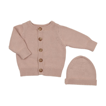 Embossed Reversible Cardigan + Beanie Set – Rose