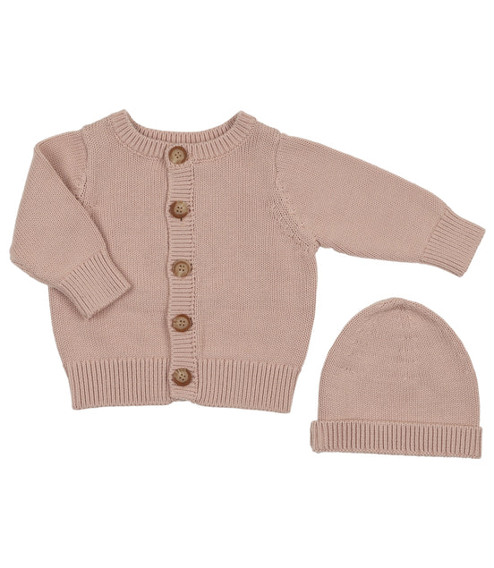 Embossed Reversible Cardigan + Beanie Set – Rose