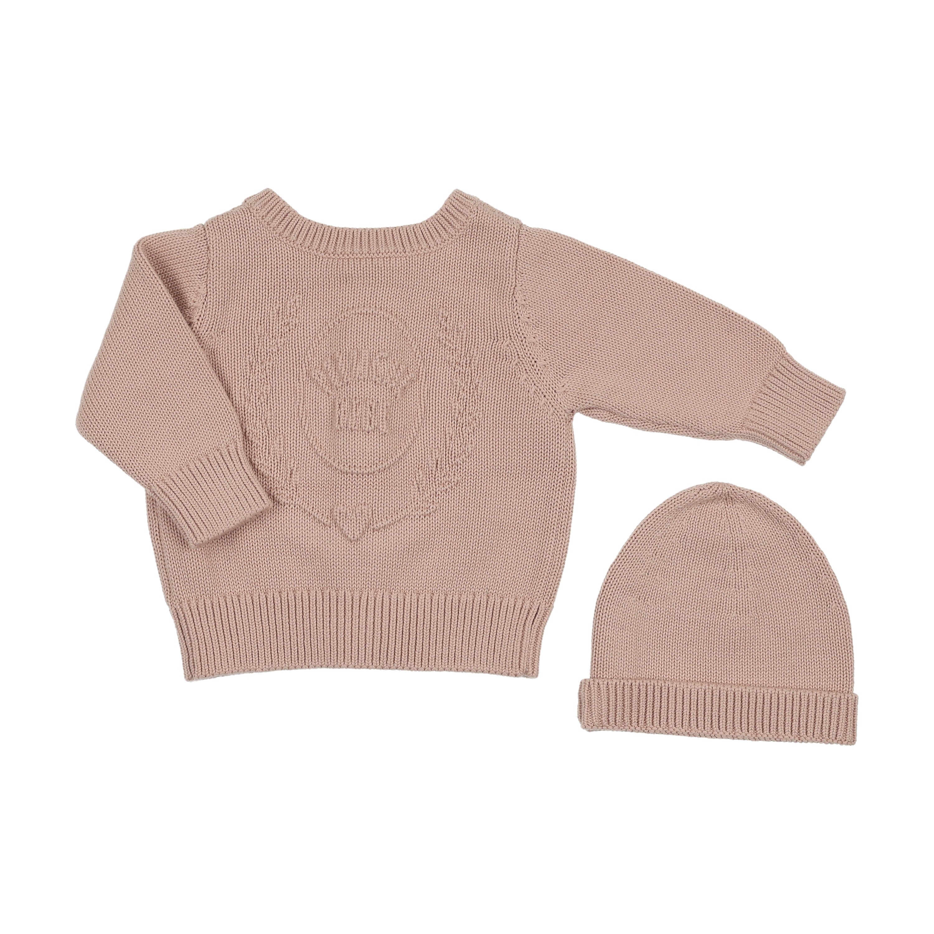 Embossed Reversible Cardigan + Beanie Set – Rose
