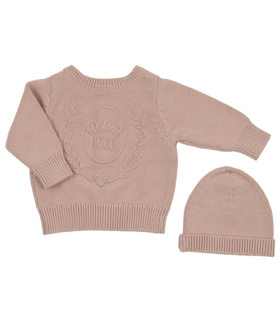 Embossed Reversible Cardigan + Beanie Set – Rose