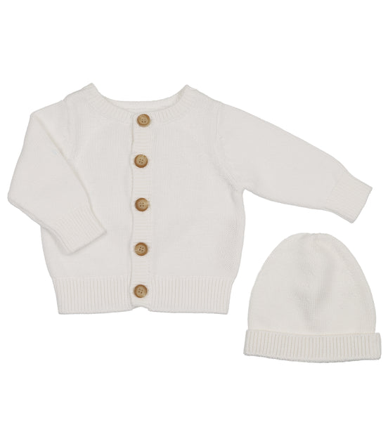 Embossed Reversible Cardigan + Beanie Set – Cream